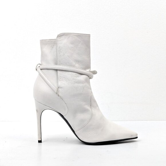 OFF-White Women Zip Tie White Leather Ankle Heel Boots size 7-7.5US EUR 38 - Picture 3 of 8